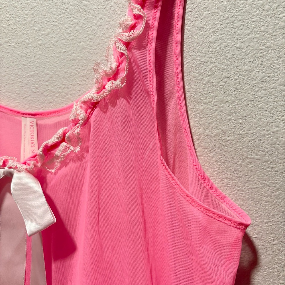 Victoria’s Secret Pink Chemise Nightie Size L Ruffle Trim Lingerie Sheer - Picture 5 of 11